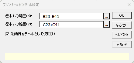 「ブルンナー=ムンツェル検定」ダイアログ