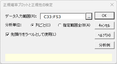「正規確率プロットと正規性の検定」ダイアログ
