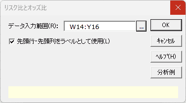 「リスク比・オッズ比」ダイアログ