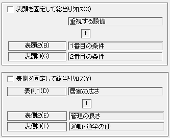 クロス集計の指定画面