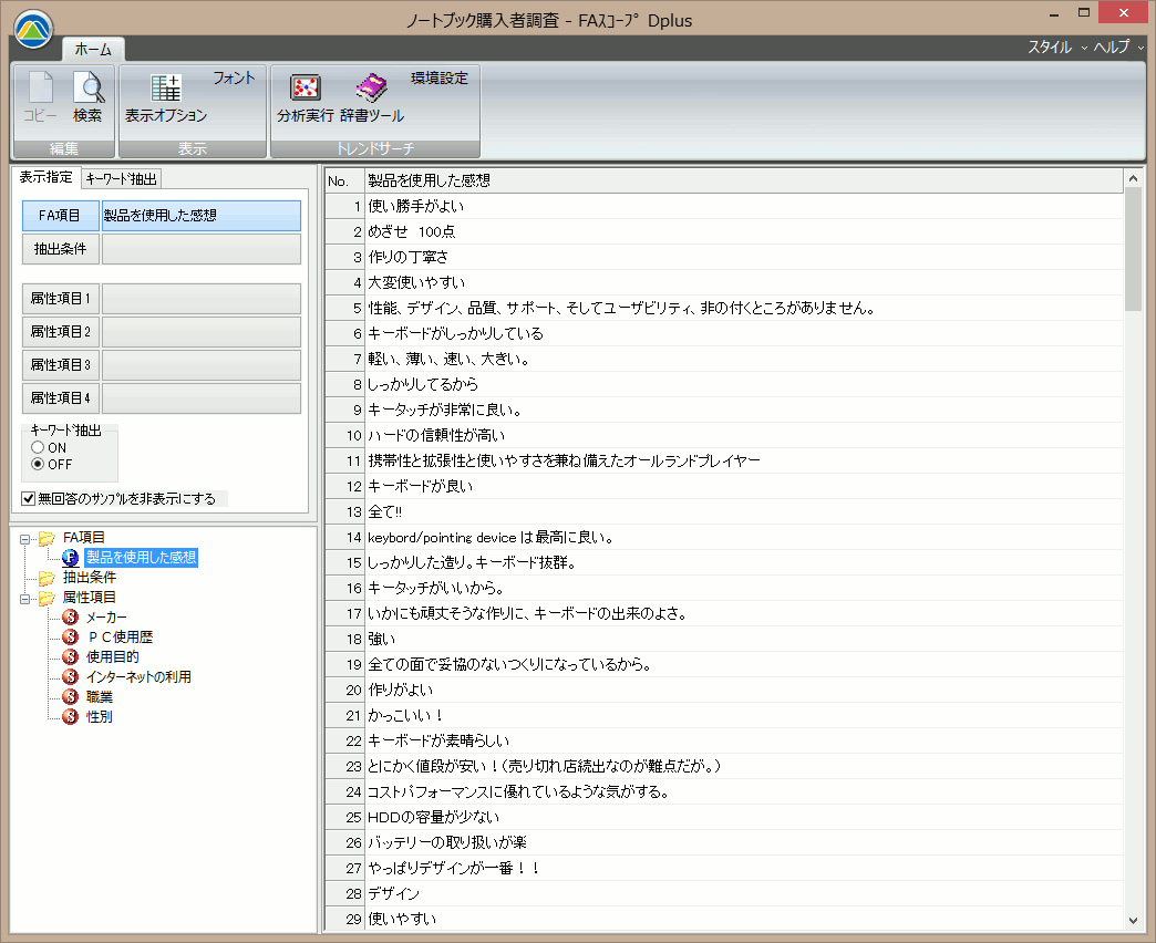 FA項目を表示したところ