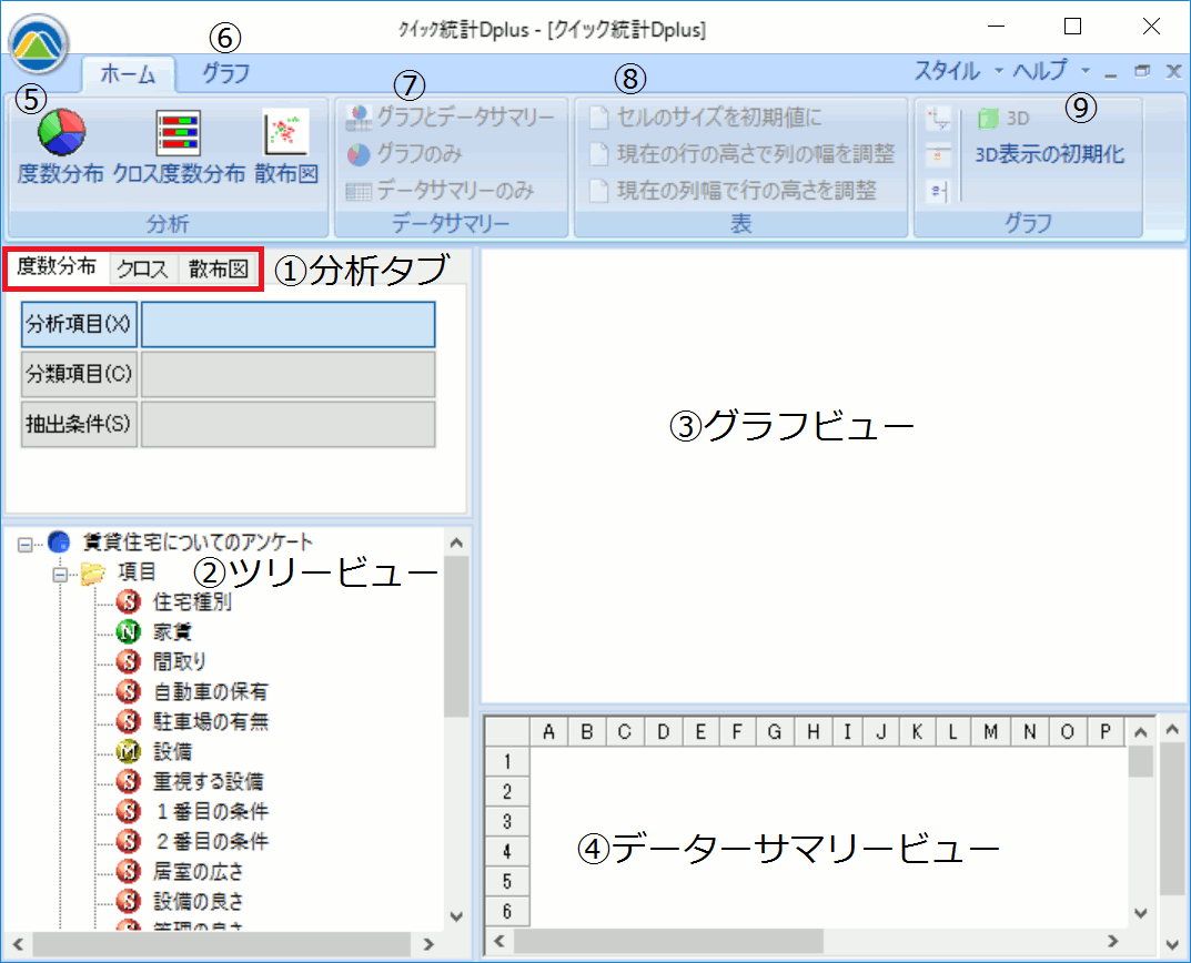 クイック統計のウィンドウ構成