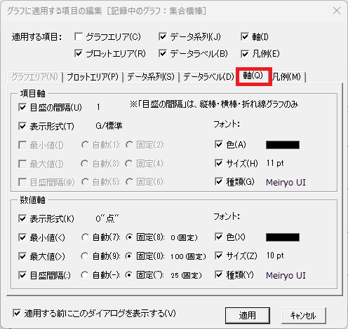 軸の適用内容を選択