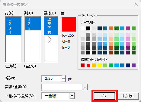 罫線の書式設定をクリック